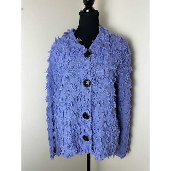 Willow Cotton Knit Fringe Button Up Cardigan Sweater Blue Purple Boho Bohemian S - Picture 1 of 8